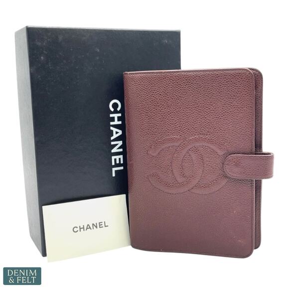 Chanel Vintage Caviar Leather Agenda Cover Planner Burgundy Gold Hardware
w/ BOX - Picture 1 of 16